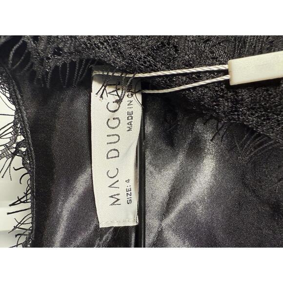 NWT Mac Duggal 49794 Black Long Sleeve Deep V Lace Babydoll Dress Size 4 - Picture 6 of 10